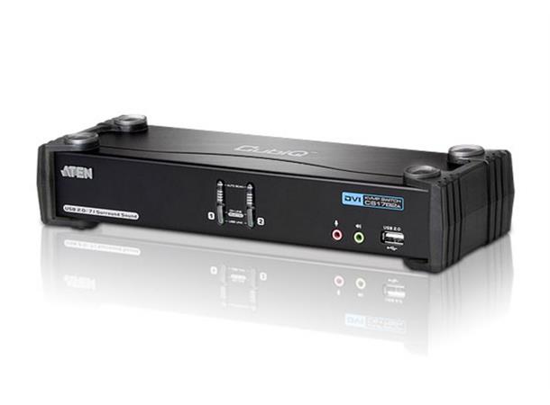 Aten KVM Switch 2-Port DVI DL DVI DualLink USB2 Audio7.1 EDID 2xKabel 